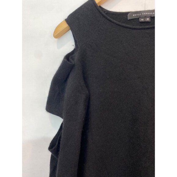 Skull Cashmere Black Pullover Sweater Cutout Sleeves Women's XS Crewneck - Picture 4 of 6